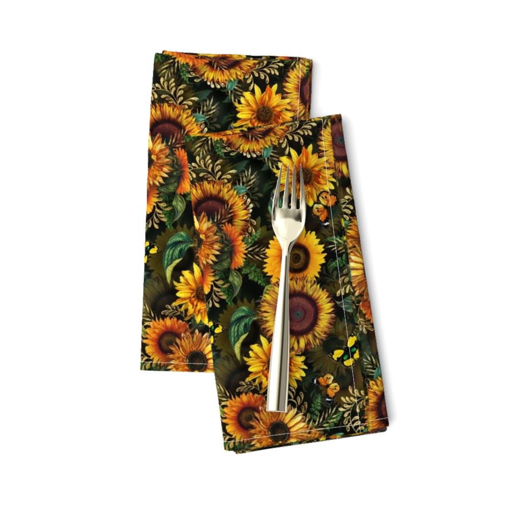 10" Antique Sunflower bouquets, sunflower fabric, sunflowers fabric, green