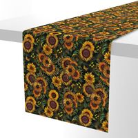 10" Antique Sunflower bouquets, sunflower fabric, sunflowers fabric, green