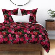 Vintage Summer Night Romanticism: Maximalism Moody Burgundy Florals- Antiqued Redouté Roses and Nostalgic - Gothic Mystic Night-  Antique Botany Wallpaper and Victorian Goth Mystic inspired
