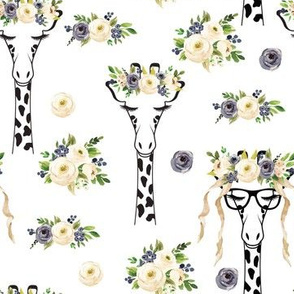4" ivory and navy floral giraffe