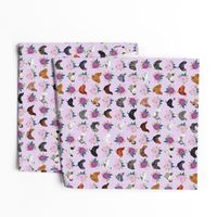chickens florals fabric - purple floral fabric, farm fabric, chicken lady fabric, chickens fabric - lilac