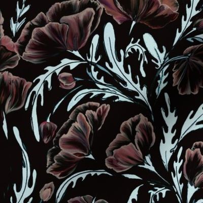 Poppies - Black w/ Rose Multi-color