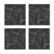 tropical floral line work in moody grays