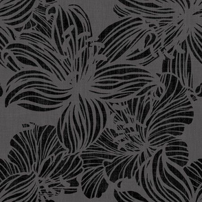 tropical floral line work in moody grays