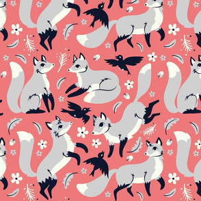 Foxes and Ravens in Peach