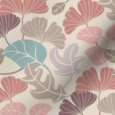 FALLING LEAVES Fall Maple Leaf Ginkgo Oak Woodland Forest in Pastel Pink Blue Brown Plum Beige Gray - SMALL Scale - UnBlink Studio by Jackie Tahara