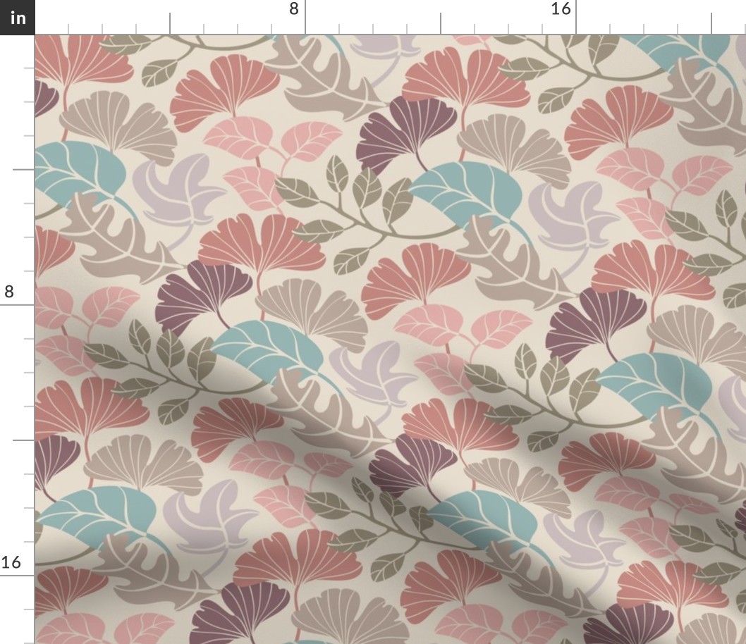 FALLING LEAVES Fall Maple Leaf Ginkgo Oak Woodland Forest in Pastel Pink Blue Brown Plum Beige Gray - SMALL Scale - UnBlink Studio by Jackie Tahara