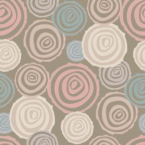 FIREWOOD Tree Rings Autumn Fall Forest Woodlands in Pastel Pink Blue Brown Beige Gray Cream - SMALL Scale - UnBlink Studio by Jackie Tahara