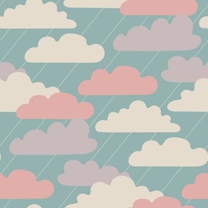 STORM CLOUDS Rainy Outdoors Weather Stormy Autumn Winter Rain in Cozy Hygge Pastel Blue Pink Purple White - SMALL Scale - UnBlink Studio by Jackie Tahara