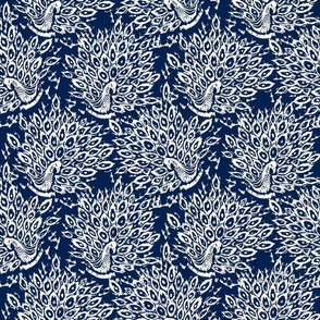 Peacocks in Navy on White