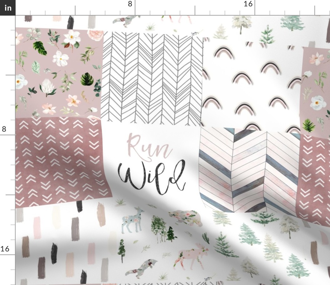 Run Wild // Woodland and Boho Florals Cheater Quilt / Wholecloth
