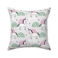 Unicorn rainbow girls pattern on green grey