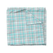 Aqua Blue Gray Grey Plaid Tartan Checked