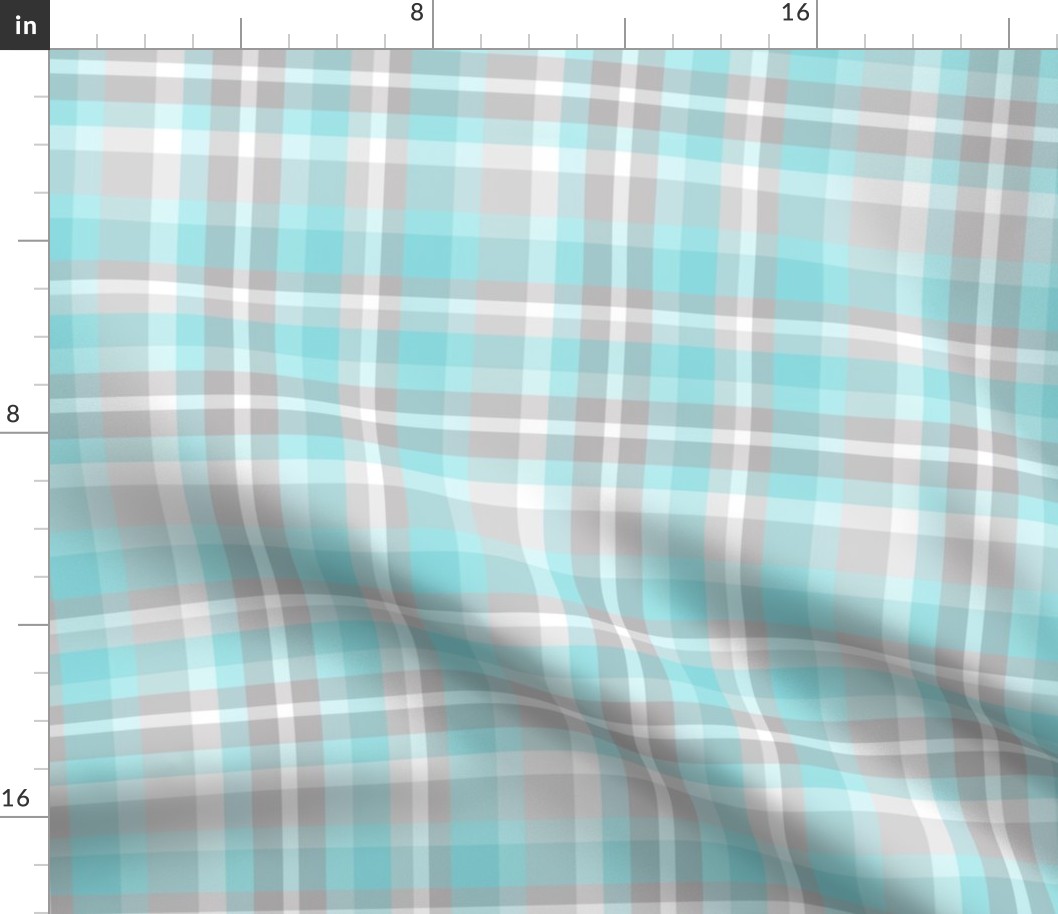 Aqua Blue Gray Grey Plaid Tartan Checked