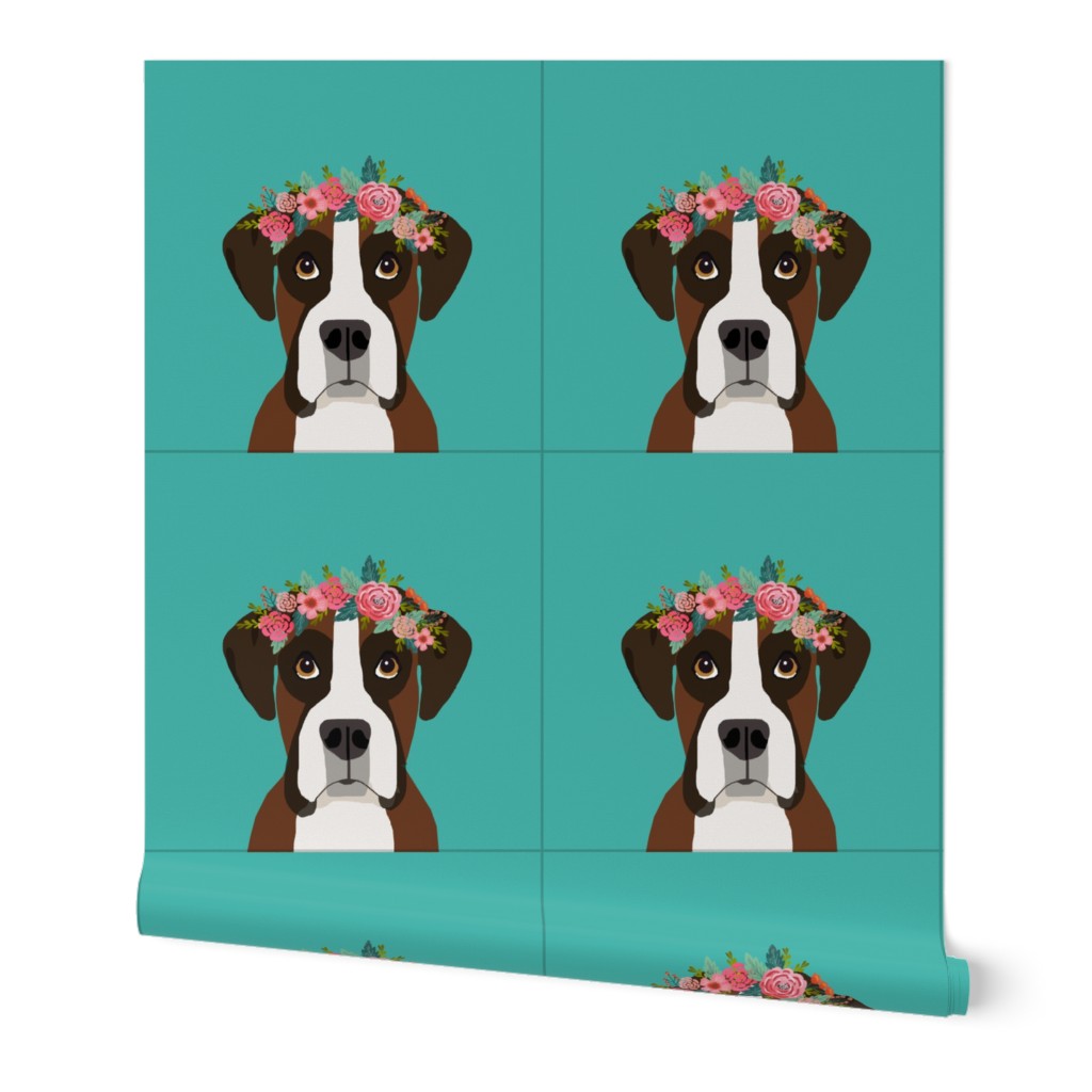 18" Boxer Dog Pillow with cut lines - dog pillow panel, dog pillow, pillow cut and sew - floral