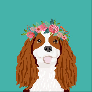 18" Cavalier King Charles Spaniel Blenheim Dog Pillow with cut lines - dog pillow panel, dog pillow, pillow cut and sew - floral