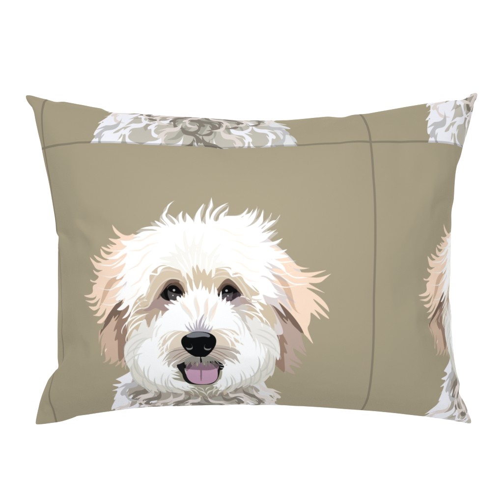 18" Golden Doodle Dog Pillow with cut lines - dog pillow panel, dog pillow, pillow cut and sew - 