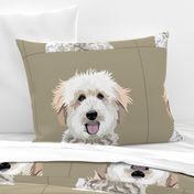 18" Golden Doodle Dog Pillow with cut lines - dog pillow panel, dog pillow, pillow cut and sew - 