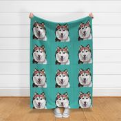 18" Husky Dog Pillow with cut lines - dog pillow panel, dog pillow, pillow cut and sew - floral