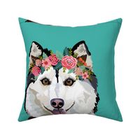 18" Husky Dog Pillow with cut lines - dog pillow panel, dog pillow, pillow cut and sew - floral