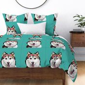 18" Husky Dog Pillow with cut lines - dog pillow panel, dog pillow, pillow cut and sew - floral