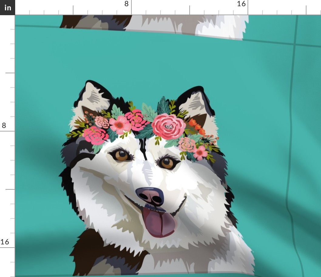 18" Husky Dog Pillow with cut lines - dog pillow panel, dog pillow, pillow cut and sew - floral