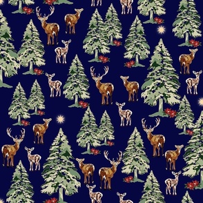 Vintage Woodland Animals, Christmas Holiday Decor, Reindeer Winter Wonderland, Green Christmas Trees, Shining Stars, Poinsettia Holiday Gift 