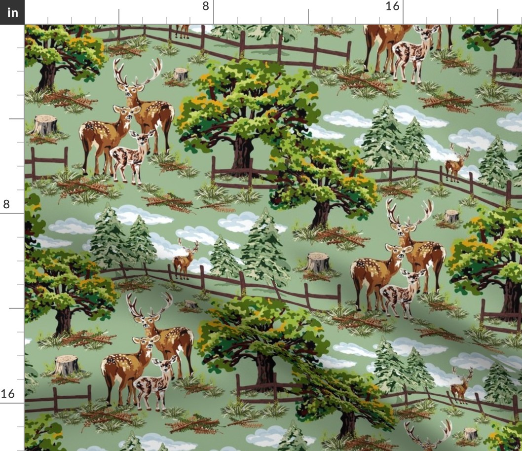 Vintage Woodland Animal Decor, Deer Forest Pine Trees, Evergreen Oak Tree, Stag, Doe and Fawn, Vintage Woodland Charm, Rustic Forest Animals, Woodland Nursery Decor, Fairytale Deer Scene, Majestic Stag, Tranquil Country Escape, Retro Farmhouse Chic 