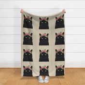 18" Cat - black Pillow with cut lines - dog pillow panel, dog pillow, pillow cut and sew - floral