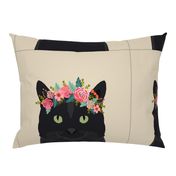 18" Cat - black Pillow with cut lines - dog pillow panel, dog pillow, pillow cut and sew - floral