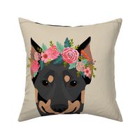 18" Doberman Dog Pillow with cut lines - dog pillow panel, dog pillow, pillow cut and sew - floral