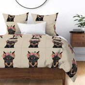 18" Doberman Dog Pillow with cut lines - dog pillow panel, dog pillow, pillow cut and sew - floral