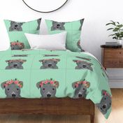 18" Pitbull Grey Dog Pillow with cut lines - dog pillow panel, dog pillow, pillow cut and sew - floral