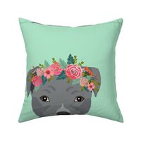 18" Pitbull Grey Dog Pillow with cut lines - dog pillow panel, dog pillow, pillow cut and sew - floral