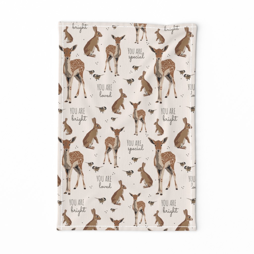 woodland animal affirmations in  light blush