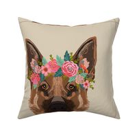 18" German Shepherd Dog Pillow with cut lines - dog pillow panel, dog pillow, pillow cut and sew - floral