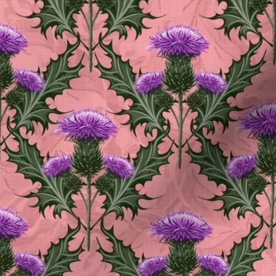 National Flower Scotland Purple Thistles Sweet Pink Textured Background | Scottish Thistle Pink and Purple Flora Cottage Decor Thistles