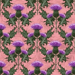 National Flower Scotland Purple Thistles Sweet Pink Textured Background | Scottish Thistle Pink and Purple Flora Cottage Decor Thistles