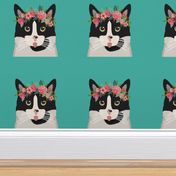 18" Cat Black and White Pillow with cut lines - dog pillow panel, dog pillow, pillow cut and sew - floral