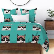 18" Cat Black and White Pillow with cut lines - dog pillow panel, dog pillow, pillow cut and sew - floral