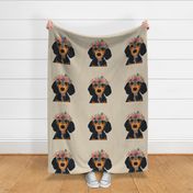 18" Dachshund Dog Pillow with cut lines - dog pillow panel, dog pillow, pillow cut and sew - floral