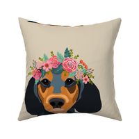 18" Dachshund Dog Pillow with cut lines - dog pillow panel, dog pillow, pillow cut and sew - floral