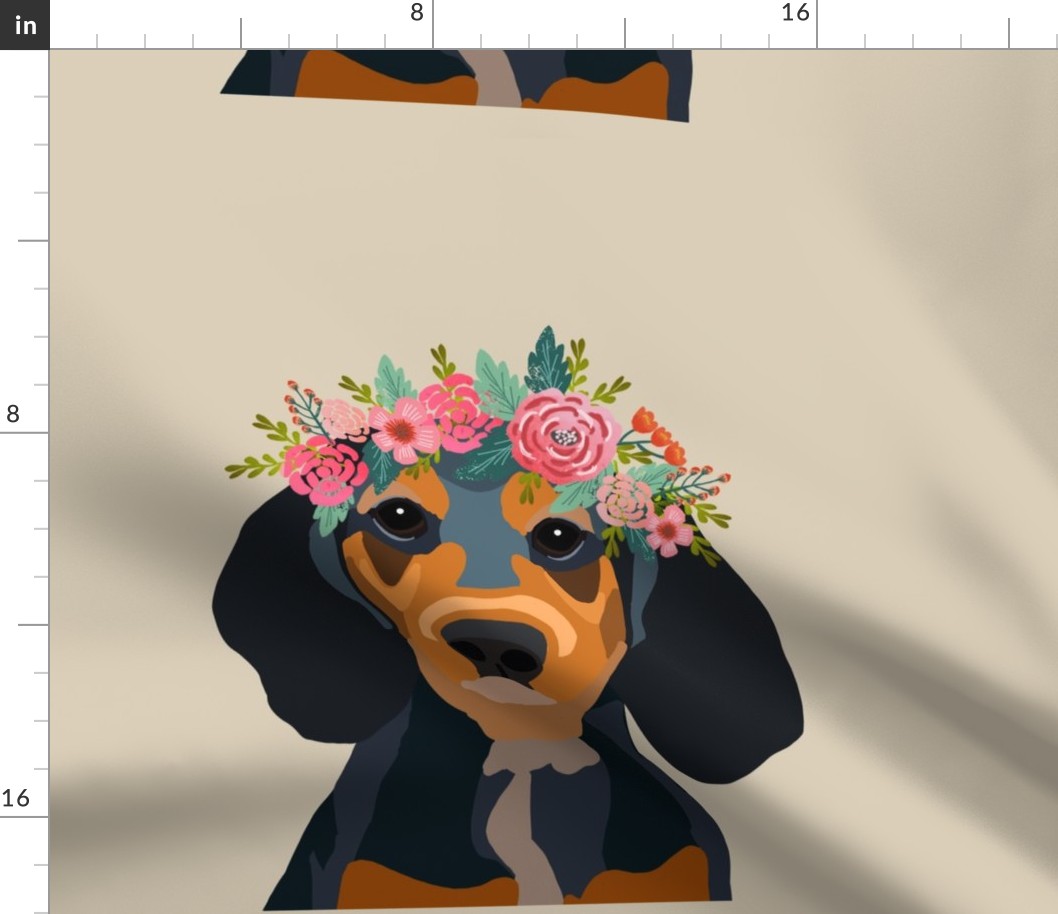 18" Dachshund Dog Pillow with cut lines - dog pillow panel, dog pillow, pillow cut and sew - floral