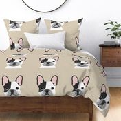 18" Frenchie Dog Pillow with cut lines - dog pillow panel, dog pillow, pillow cut and sew - 