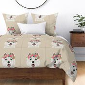 18" Westie Dog Pillow with cut lines - dog pillow panel, dog pillow, pillow cut and sew - floral