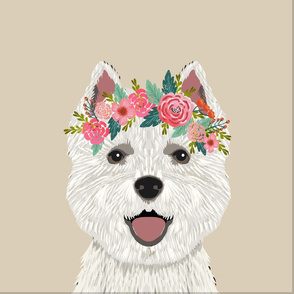 18" Westie Dog Pillow with cut lines - dog pillow panel, dog pillow, pillow cut and sew - floral