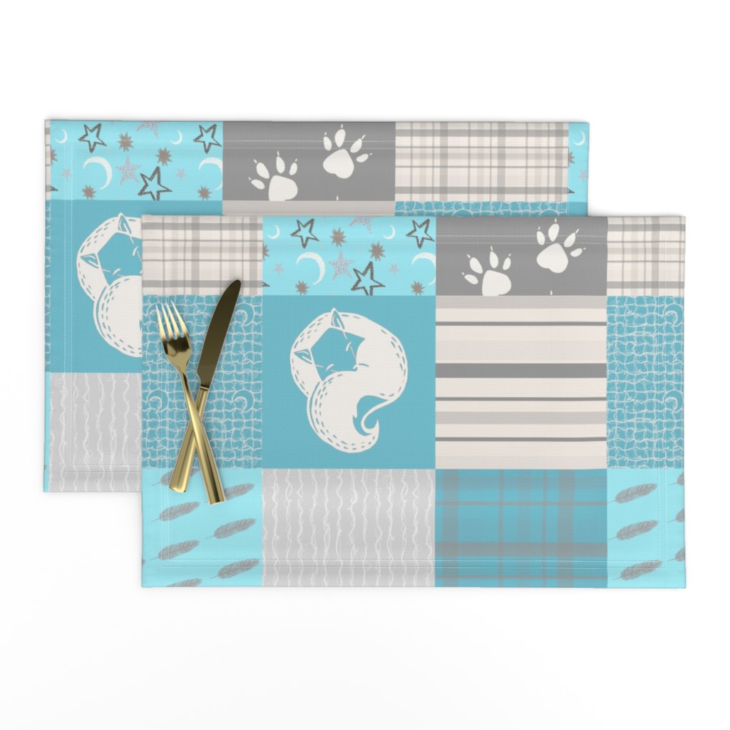 White Fox Moon Stars Twigs Grey Blue Plaid// Pebble Grove