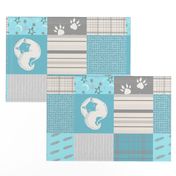 White Fox Moon Stars Twigs Grey Blue Plaid// Pebble Grove