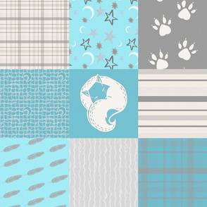 White Fox Moon Stars Twigs Grey Blue Plaid// Pebble Grove