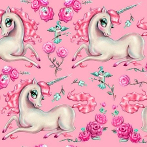 Medium-Unicorns and Roses on Pink